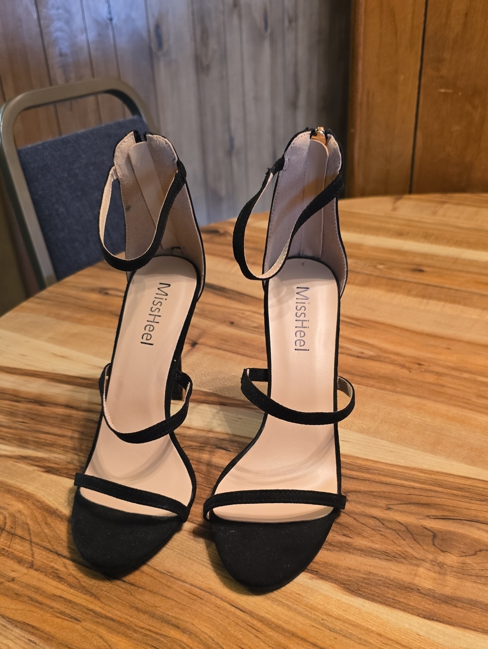 MissHeel Women's Black Strappy Ankle-Heel Sandals
